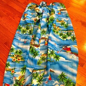 Vintage Hawaiian sarong, beach and flower print. Made in Hawaii.